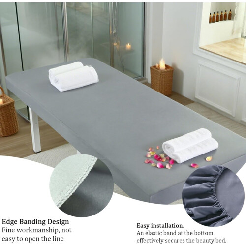 Massage Table Cover with Face Hole, Elastic Fitted Washable Spa Bed Sheet, Gray 80x190cm 2