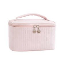 (Pink) Cute PU Makeup Bag for Women Toiletries Organizer Travel Cosmetic Pouch Female Large Capacity Portable Wash Bags  Pink