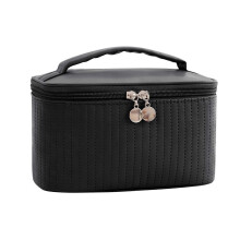 (Black) Cute PU Makeup Bag for Women Toiletries Organizer Travel Cosmetic Pouch Female Large Capacity Portable Wash Bags Pink