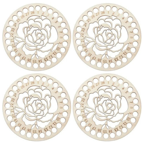 4Pieces Wood Stitching Thread Holder Disc Numbered Embroidery-A