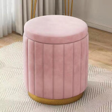 Velvet Storage Ottoman with Hidden Compartment, Pink Round Stool for Bedroom, 150kg Capacity