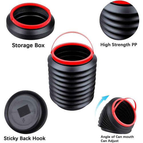 2pcs Foldable Car Trash Can, Leakproof Compact Garbage Bin with Adjustable Strap for Camping and Travel 1