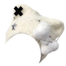 Chapeau tricoté Punk Unique avec oreilles d'ours, chapeau-Blanc