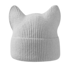 Chapeau d'hiver pour femme avec oreilles de chat,-Gris clair