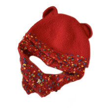 Chapeau tricoté avec oreilles d'ours pour fille, ski,-Rouge