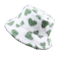 Chapeaux de seau chauds en peluche avec motif de cĆur, mode-Vert