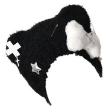 Chapeau d'hiver croisé Punk, chapeau tricoté en fourrure,-Noir