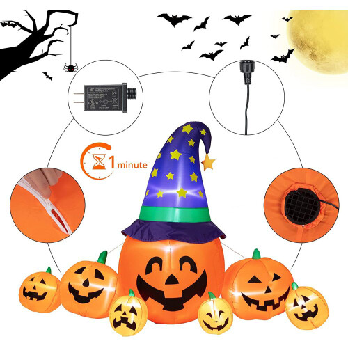 Διακοσμήσεις για το Halloween, καπέλο μάγισσας κολοκύθας 8FT, εύκολη χρήση με φούσκωμα, 2