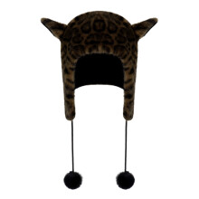 Chapeau d'hiver élégant en fourrure de léopards-marron noir M