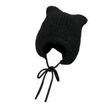 Joli chapeau en peluche ours, chapeau doux et chaud,-Noir
