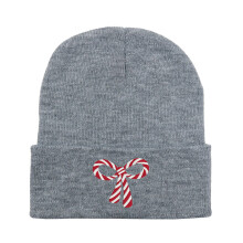 Chapeau tricoté brodé avec nœuds, doux et-Gris chanvre clair