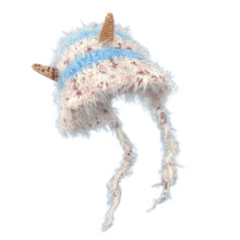 Chapeau d'hiver à cornes à la mode, luxueux, en peluche,-Bleu