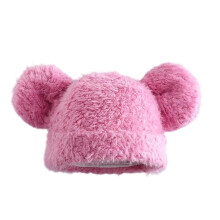 Chapeau en fourrure pour femmes, enveloppe de tĂŞte, ours en-Rose