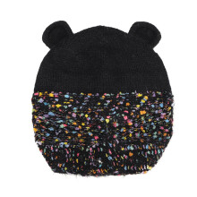 Chapeau tricoté avec oreilles d'ours pour femme, chapeau de-Noir