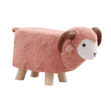 Animal Footstool Ottoman Footrest with Soft Teddy Velvet and Wooden Legs for Living Room or Kids Room, Pink