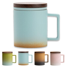 Tea Cup with Infuser and Lid, 300ml Ceramic Gradient Glaze Mug for Loose Leaf and Blooming Tea, Blue