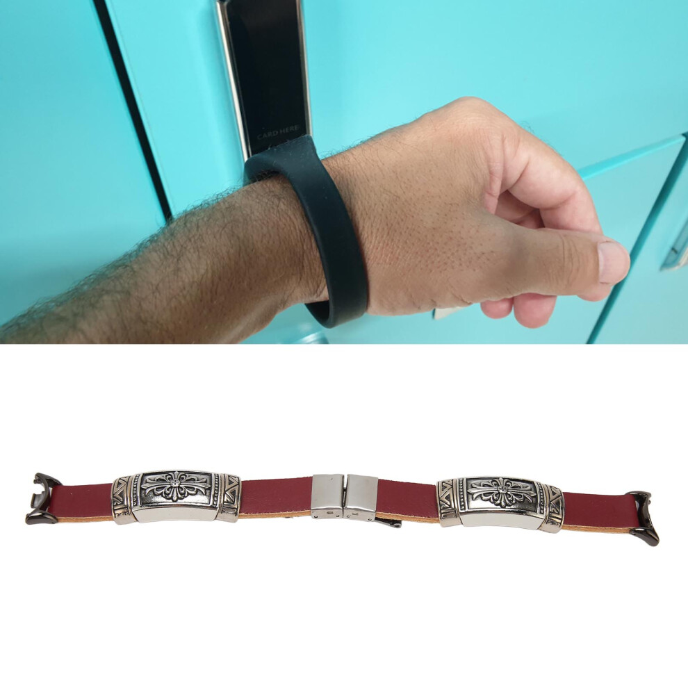 Pu Leather Alloy Watch Band For Mi Band 8 Nfc Wriststrap Brown 4191369890015