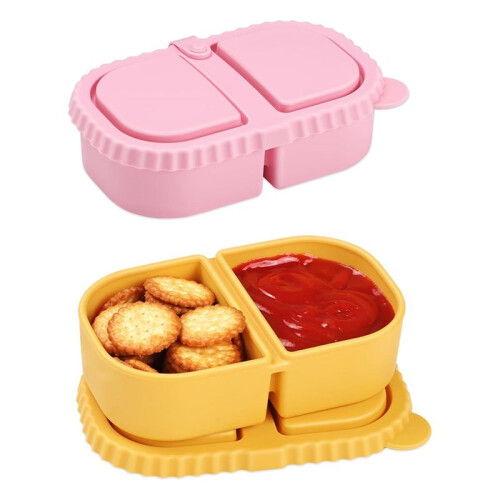 Recipientes de Silicone para Lanches, Caixas com Compartimentos Reutilizáveis com Tampas, Recipiente para Temperos de Frutas e Saladas 1