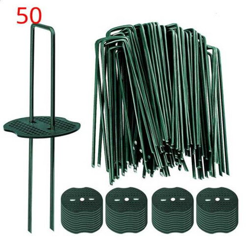 50pcs Green Artificial Turf Stakes Staples + 50pcs Buffer Washer, Landscape Staples, Galvanized Lawn Spikes
