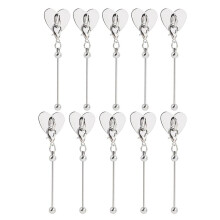 Pacote com 12 Pingentes de Copo com Miçangas e Adesivos de Metal em Formato de Coração, Acessórios para Decoração de Copos e Copos DIY, Prata