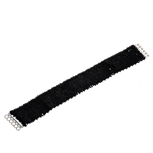 2X Schwarzer Dame Paillette Elastischer Dehnbarer Beilaeufiger Taillengurt 2