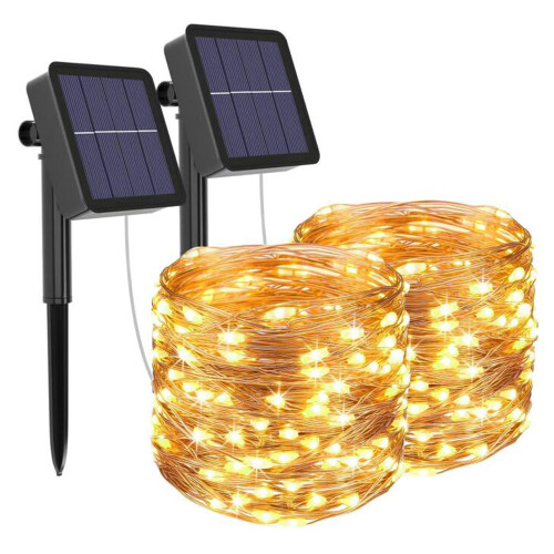 Ηλιακά τροφοδοτούμενα φώτα LED, αδιάβροχο χάλκινο σύρμα 10 μέτρων με ενεργειακά 2