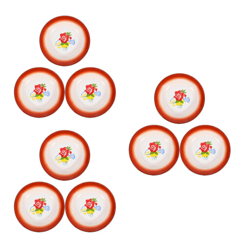 9Stk Emaille - Und Snackteller Klassisches Rot Blumenmuster 1