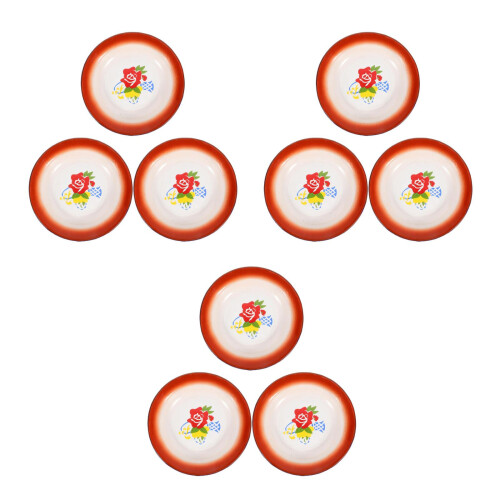 9Stk Emaille - Und Snackteller Klassisches Rot Blumenmuster 2