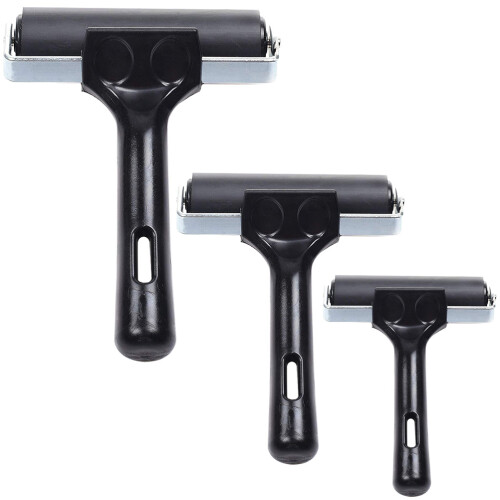 3St Kleine Multifunctionele Rubber Brayer Roller Met Rvs, Zwart 2