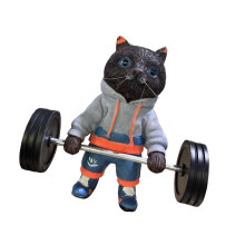 Cute Fitness Cats Sculpture Fitness Cats Figurines-Gray
