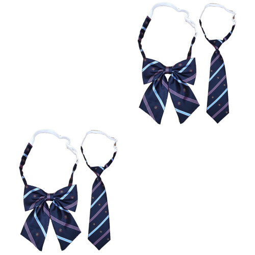 Set Of 2 Bow Tie With Pattern Student Necktie Uniform Cravat Stripe 2