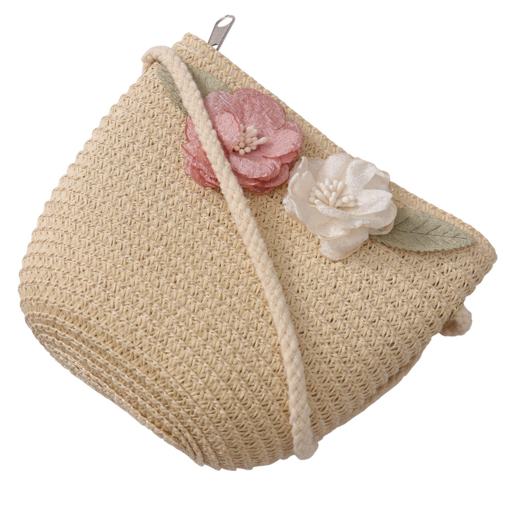 3Pz Borsa A Tracolla Spiaggia In Paglia Beige Con Interno In Cotone
