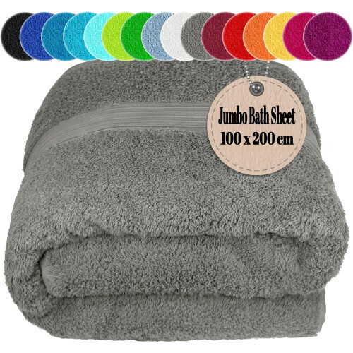 Extra Large Super Jumbo Bath Sheet Grey 100x200cm Egyptian Cotton Soft XXL Bath Sheet