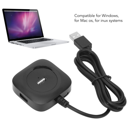 4 Port USB 2.0 Data Hub Splitter, 1m Cable, Black, Multiport 2