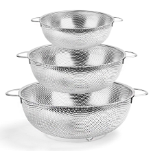 Abtropfsieb-Kollektion mit ausgewogenen Griffen, leicht zu reinigender, robuster Stahl mit mikroperforiertem Abtropfgitter, 3-teiliges Set rostfreier