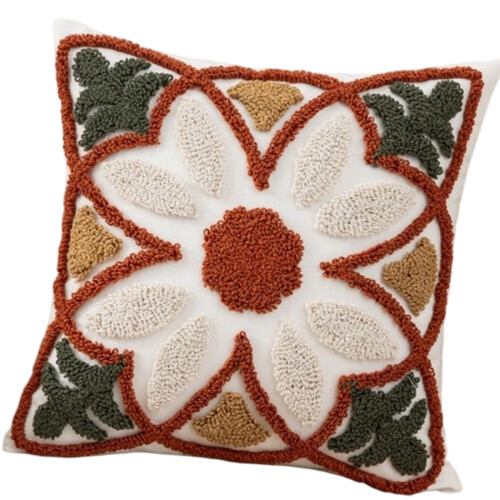 Cotton Linen Fabric Modern Geometric Tufted Throw Pillow Case-D