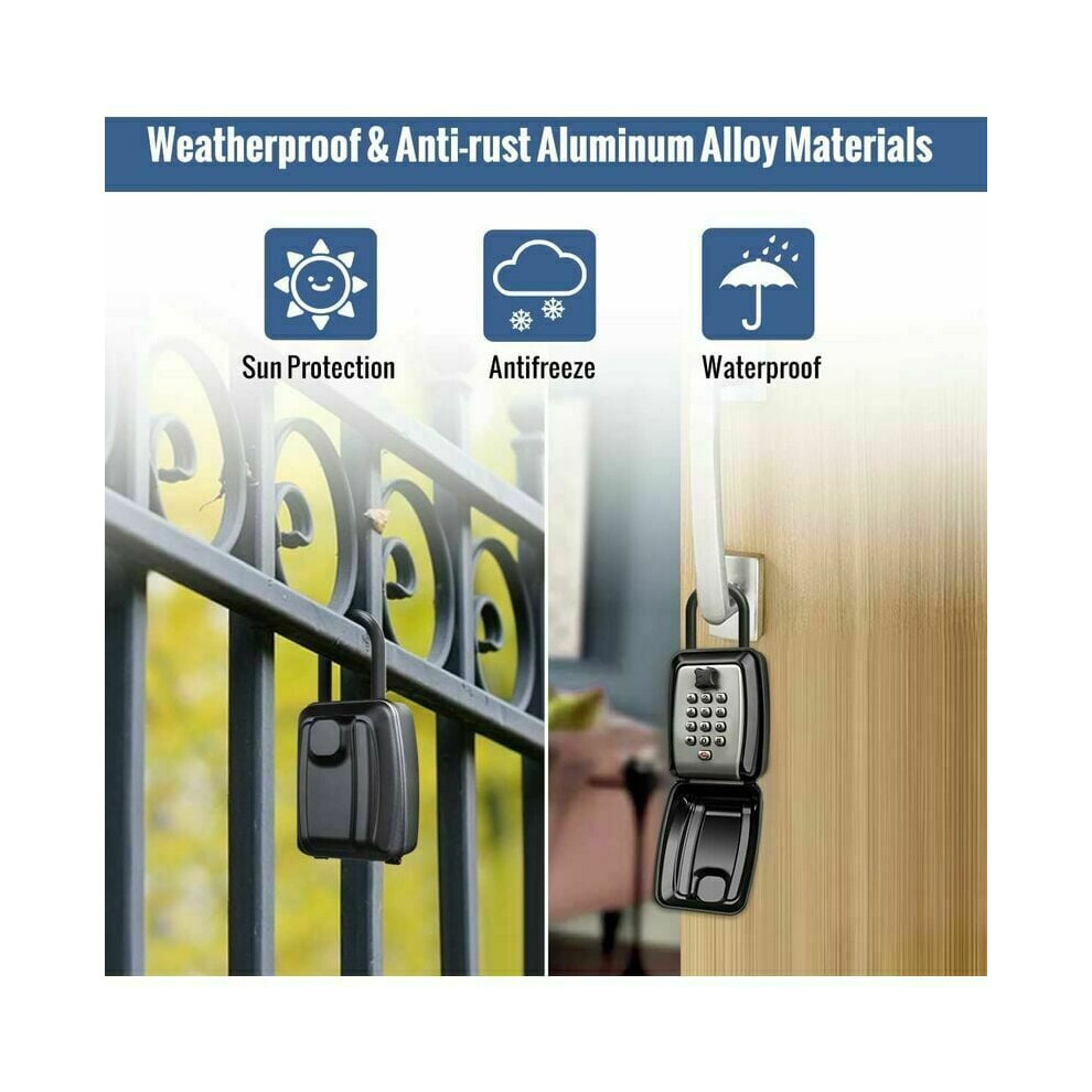 Secure Key Lock Box, Aluminum Alloy Body Wall Mount Lock Box For Keys, 12-Digit Combination Resettable Lockbox, Large Capacity Security Key Hiders 9169997065834