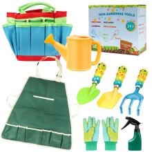 Outdoor Educational Gardening Kit For Children Including Shovel Rake Watering Can Apron Canvas Bag And Gloves Fun Planting Activity Toy For Toddlers A