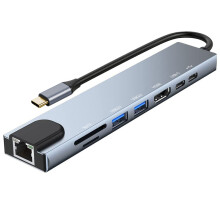 8-in-1 Smart Expansion Hub, Portable USB C Adapter with Thunderbolt Function, 4K Video Output, RJ45 Ethernet, USB3.0, USB2.0, and PD Fast Charging