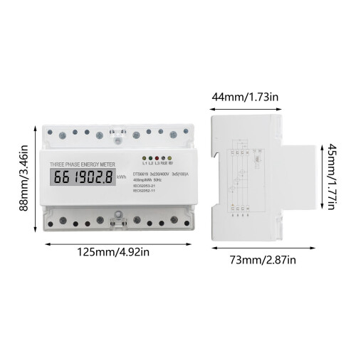 Compteur d'énergie triphasé sur rail DIN 5-100A LCD 230/400V DTS6619 1