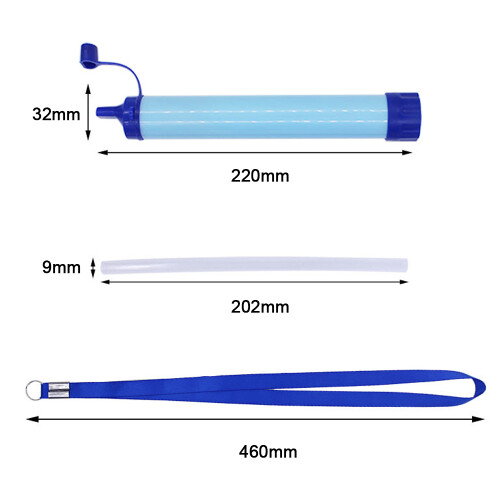 Portable Water Filter for Camping, Hiking, 8.3in, Blue 2