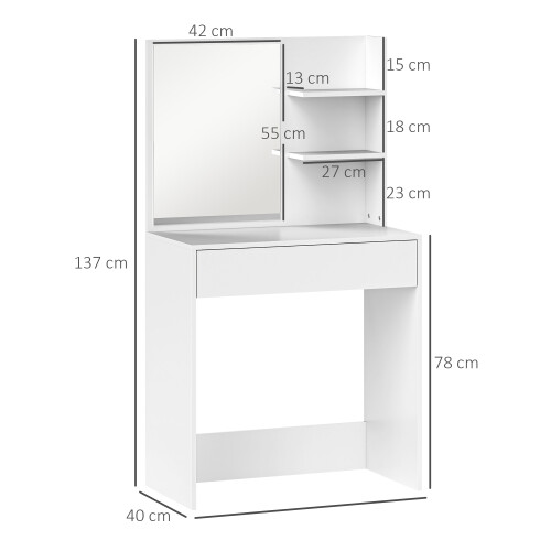 Homcom HOMCOM Dressing Table with Mirror and Storage, Modern Vanity Desk, White 2