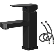 Contemporary Bathroom Sink Faucet with Waterfall Flow, Ceramic Disc Valving Bathroom Faucet with Easy Install Universal Interface, Matte Black Single