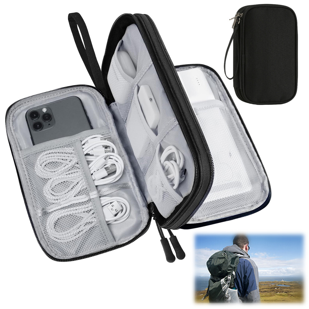 Cable Organizer for Travel, High-quality Material Portable Electronics Organizer with Multi Compartment, Waterproof Double Layers Design (Black)-image-OPC-PPCRHG6-NEW
