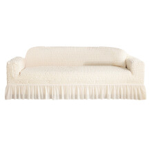 Plaids Seersuckers-Sofabezug für Wohnzimmer,-cremeweiß M