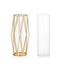 Vaso largo e alto com suporte de metal, versátil vaso geométrico para decoração de casa, ideal para hidroponia, decoração de casamento e