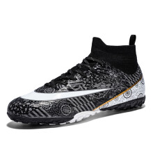 (7.5, Black-TF) Men Sock Soccer Cleats Shoes Teenager Football Boots