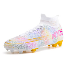 (7.5, FG-White) Men's Soccer Shoes Outdoor Athletics Training Football Boots Teenagers Cleats Spikes Shoes AG/FG