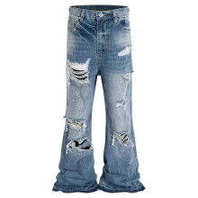 (blue, XL) Casual Blue Ripped Flared Jeans Fashion Distressed Loose Denim Pants Luxury Designer streetwear Jeans Trousers