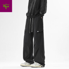 (L, Black) Men's Clothing  Casual Autumn American Street Style Loose Casual Wide-Leg Pants cargo pants for men